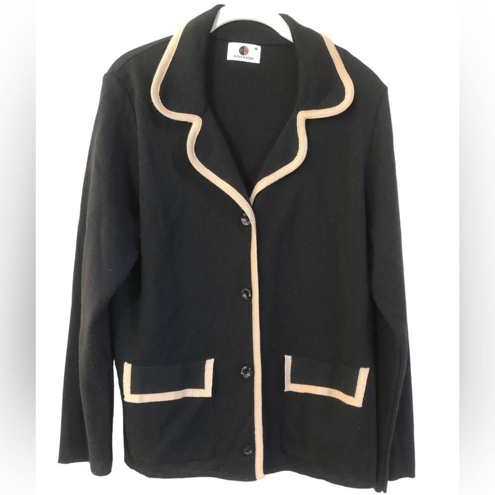 Black Wool Knit Blazer Cardigan Size Medium